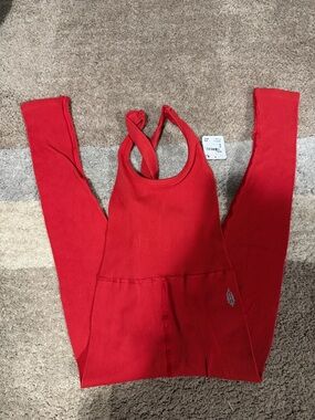 FP Movement by Free People Red Ribbed Jumpsuit